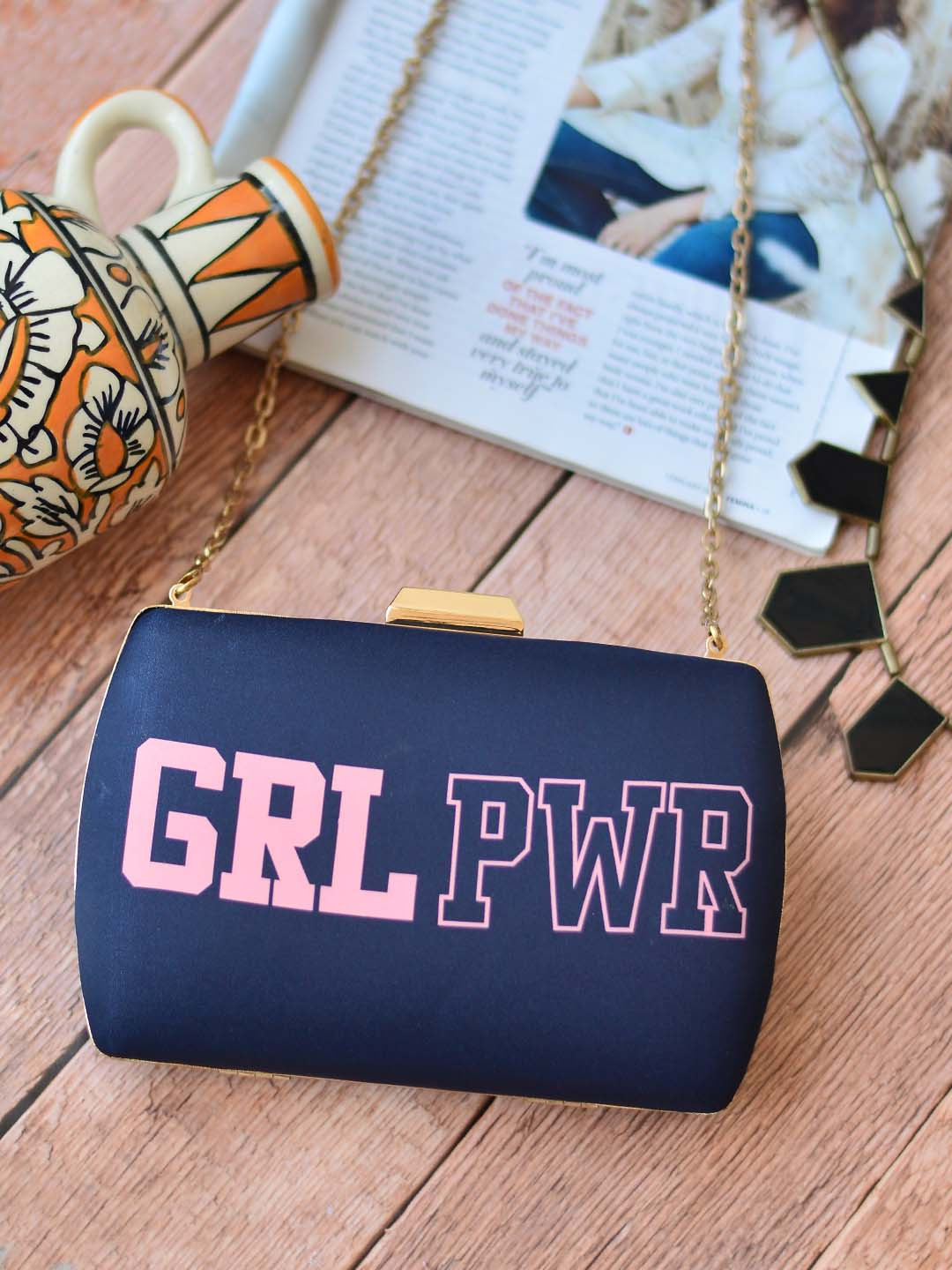 ARTKLIM Black & Pink Printed Box Clutch