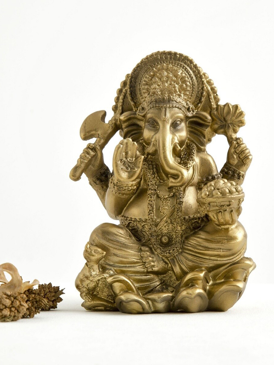 Home Centre Ganesha Gold Polyresin Glossy Prayer Room Small Showpiece - 3.5 Inches