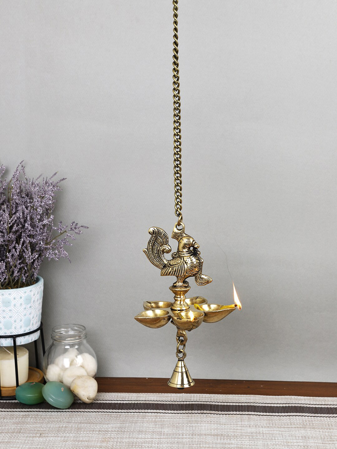 Imli Street Gold-Toned Brass Bird Pancham Diya With Bell