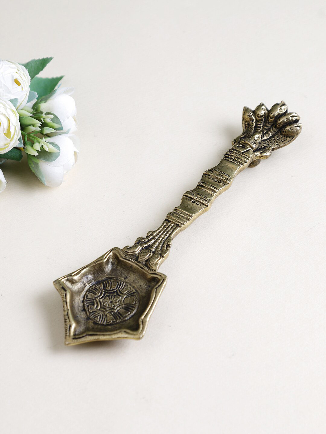 Imli Street Gold-Toned Brass Pooja Aarti Snake Spoon