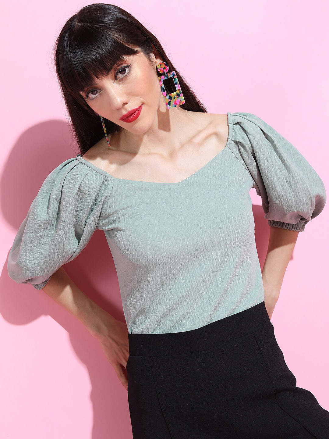 Tokyo Talkies Green Crepe Top