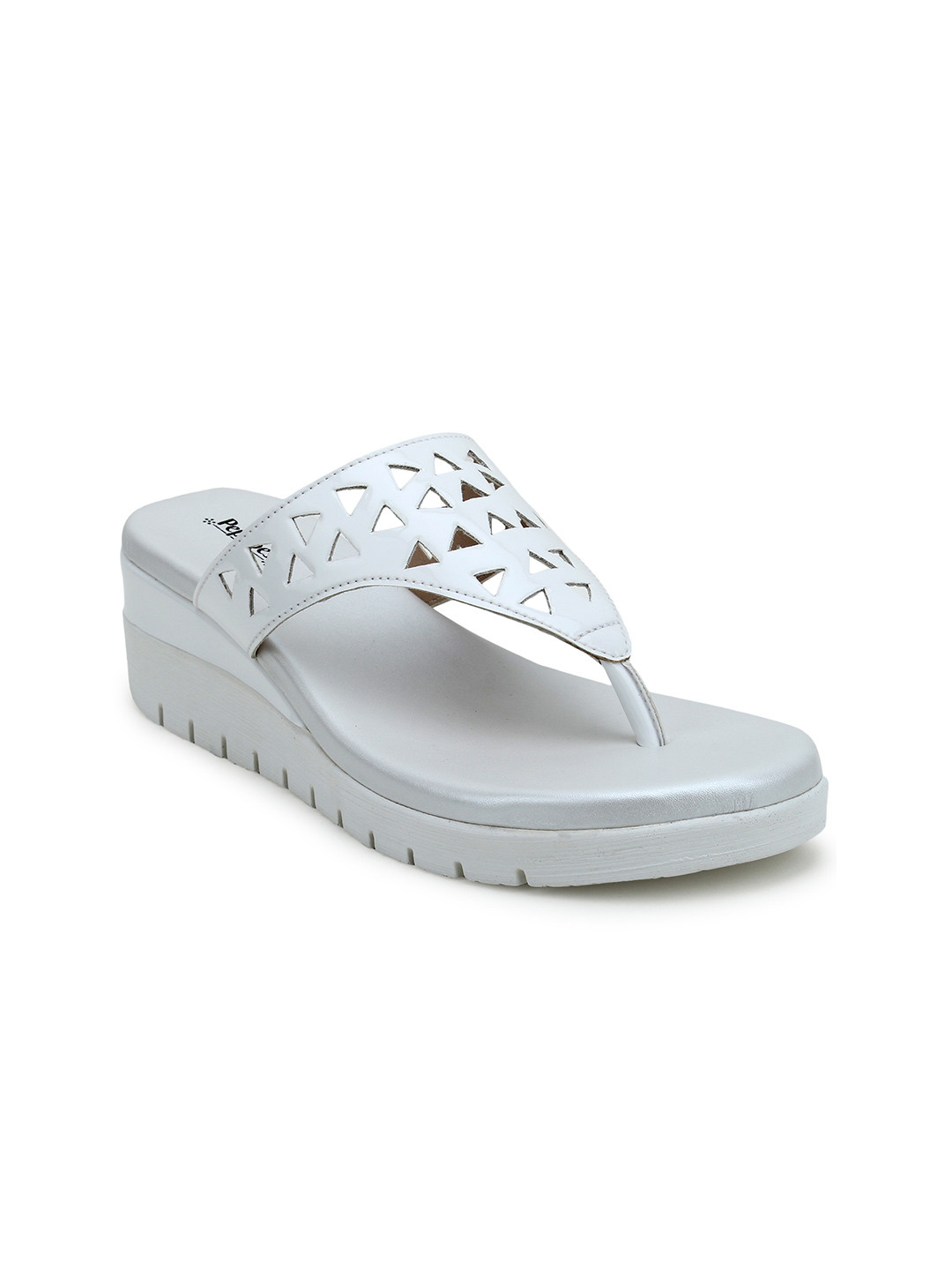 PEPITOES White Wedge Sandals with Laser Cuts