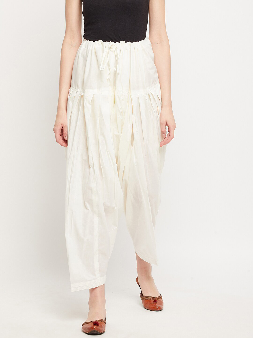 Clora Creation Women Cream-Coloured Solid Pure Cotton Salwar