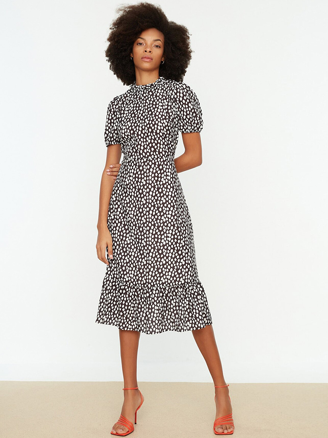 Trendyol Women Black & White Polka Dots Printed A-Line Midi Dress