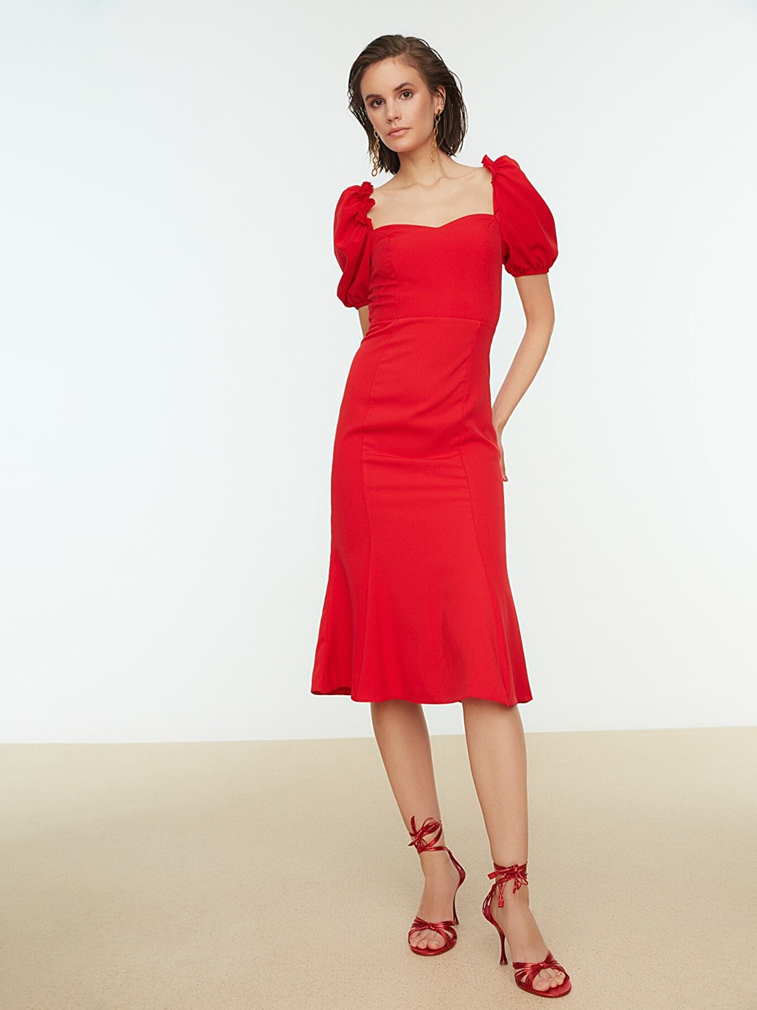 Trendyol Women Red Solid A-Line Dress