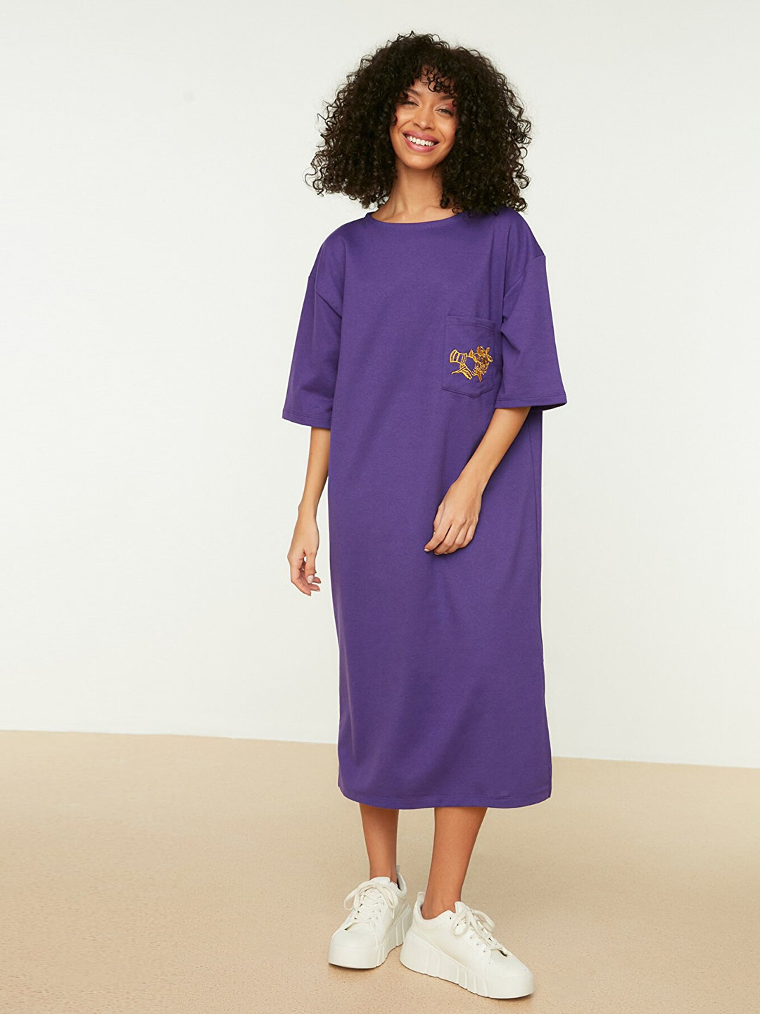 Trendyol Women Purple T-shirt Midi Dress with Printed Detail
