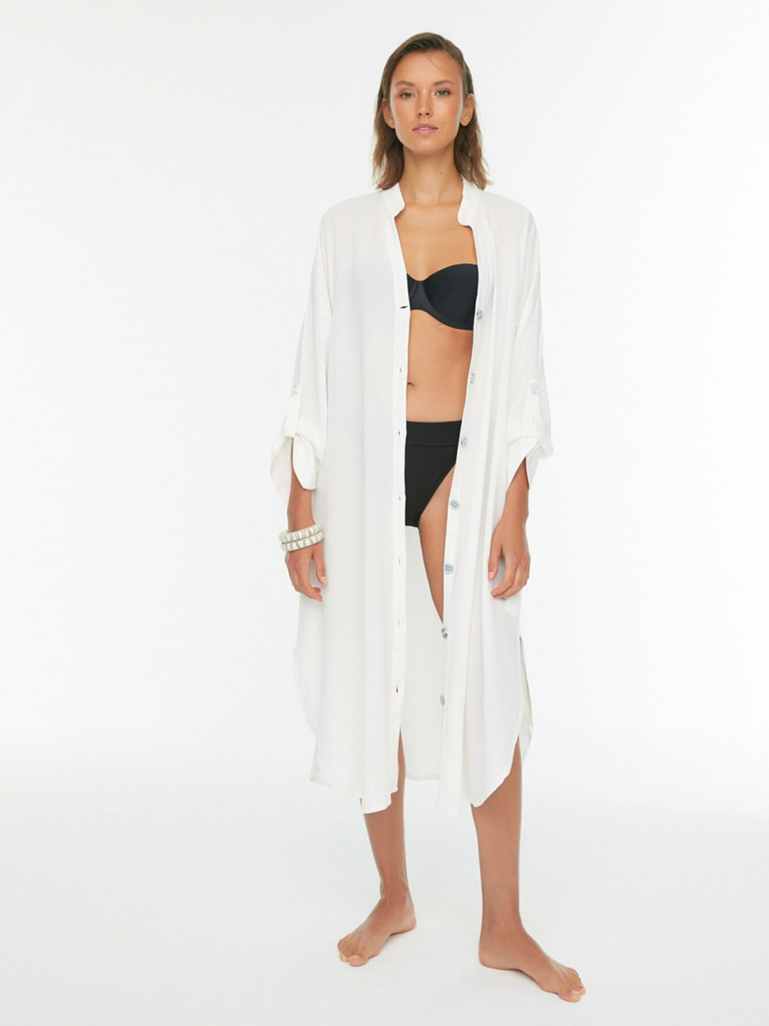 Trendyol Women White Solid Shirt Style Cover-Up Dress