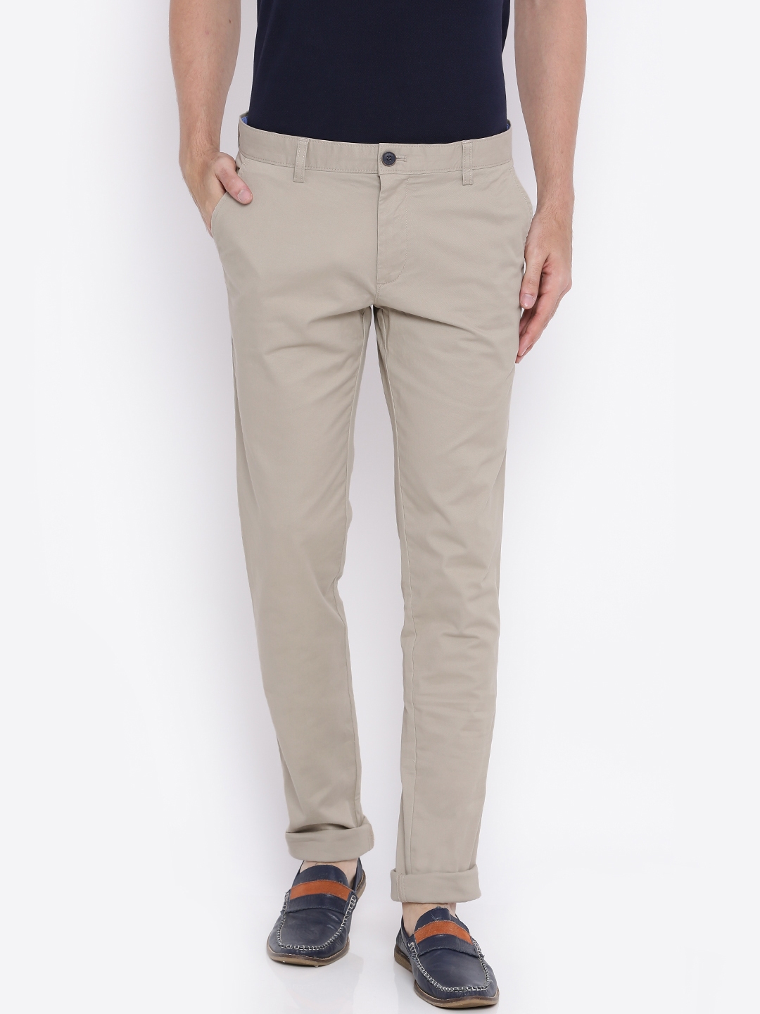 Buy Indian Terrain Men Khaki Kruger Skinny Fit Solid Chinos on Myntra   PaisaWapascom