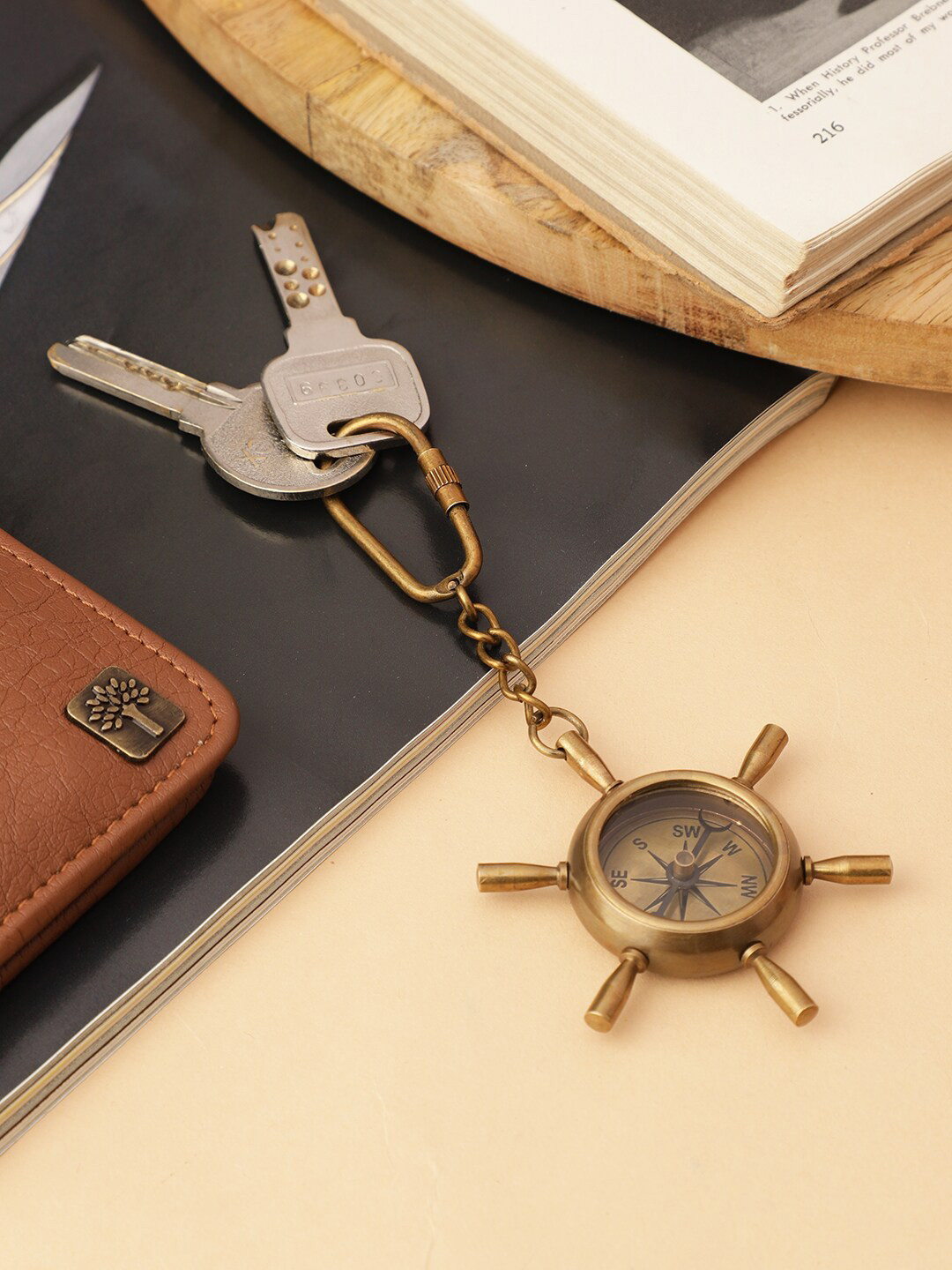 EXIM DECOR Rust Brown Antique Ship Wheel Brass Compass Key Chain