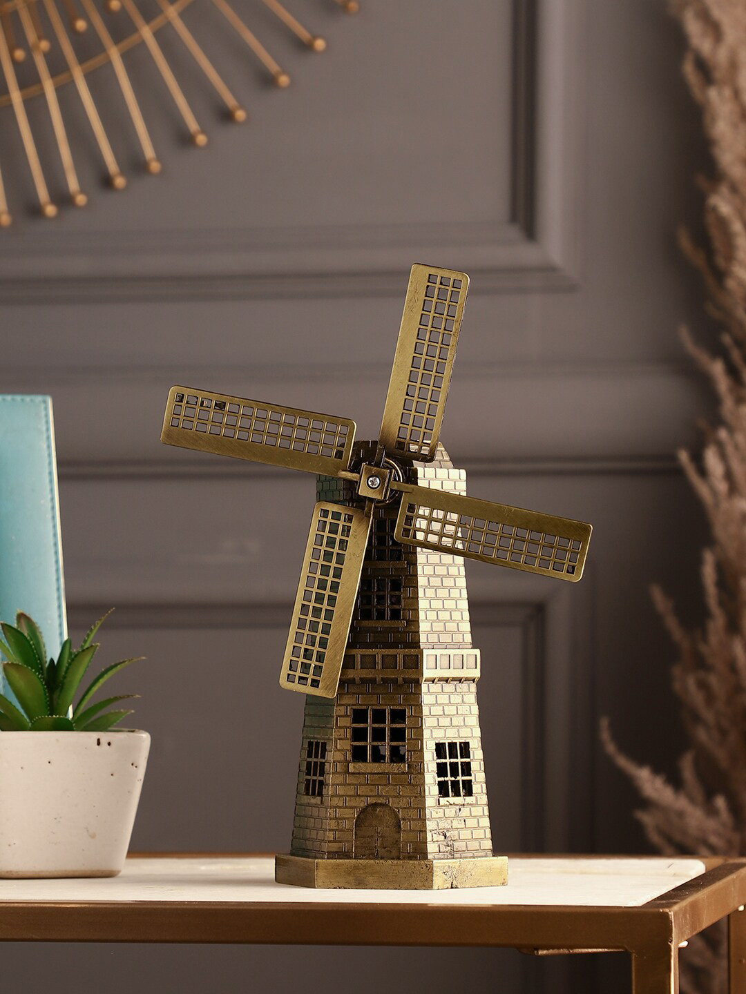 EXIM DECOR Wind Mill Monument Metal Living Room Medium Showpiece - 7 Inches