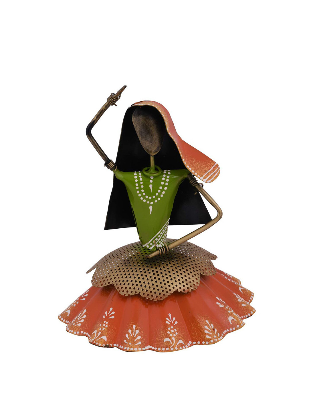 CraftVatika Dancing Lady Green Metal Metallic Living Room Large Showpiece - 9.4 Inches