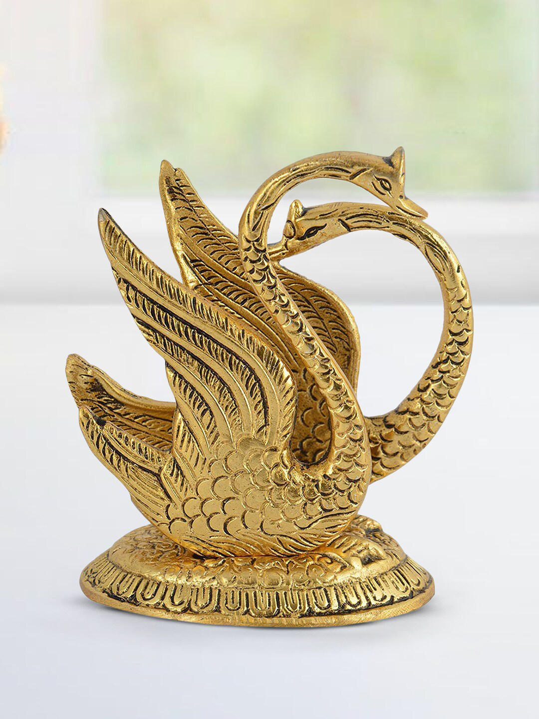 CraftVatika Gold-Toned  Metal Swan Pair Showpiece
