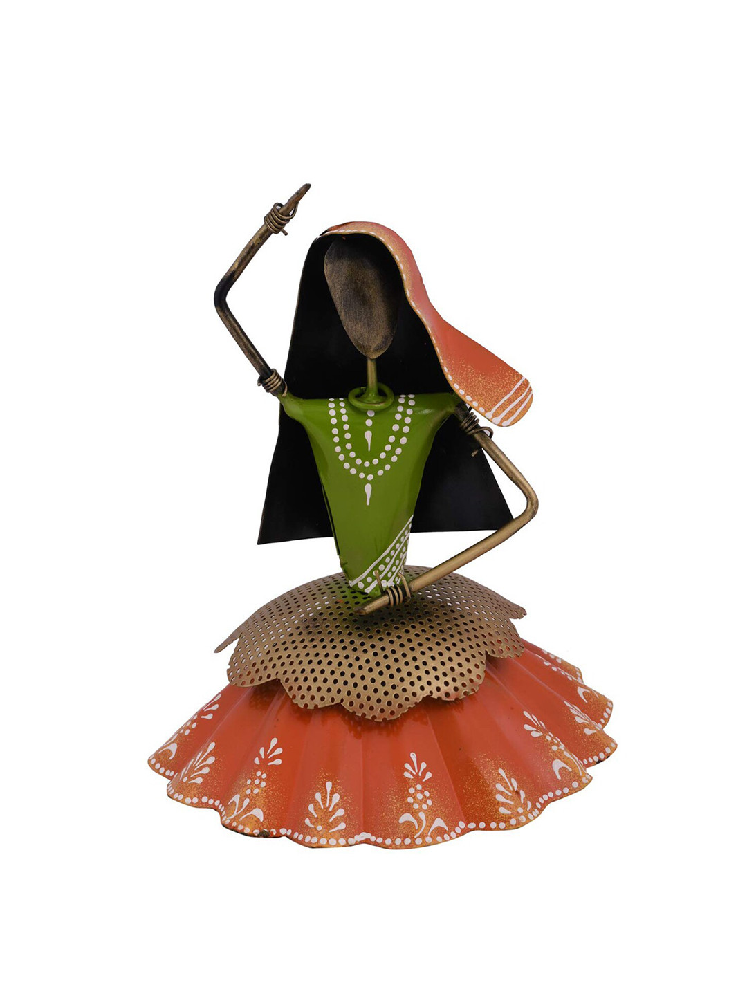 CraftVatika Dancing Lady Green Metal Metallic Living Room Large Showpiece - 9.5 Inches