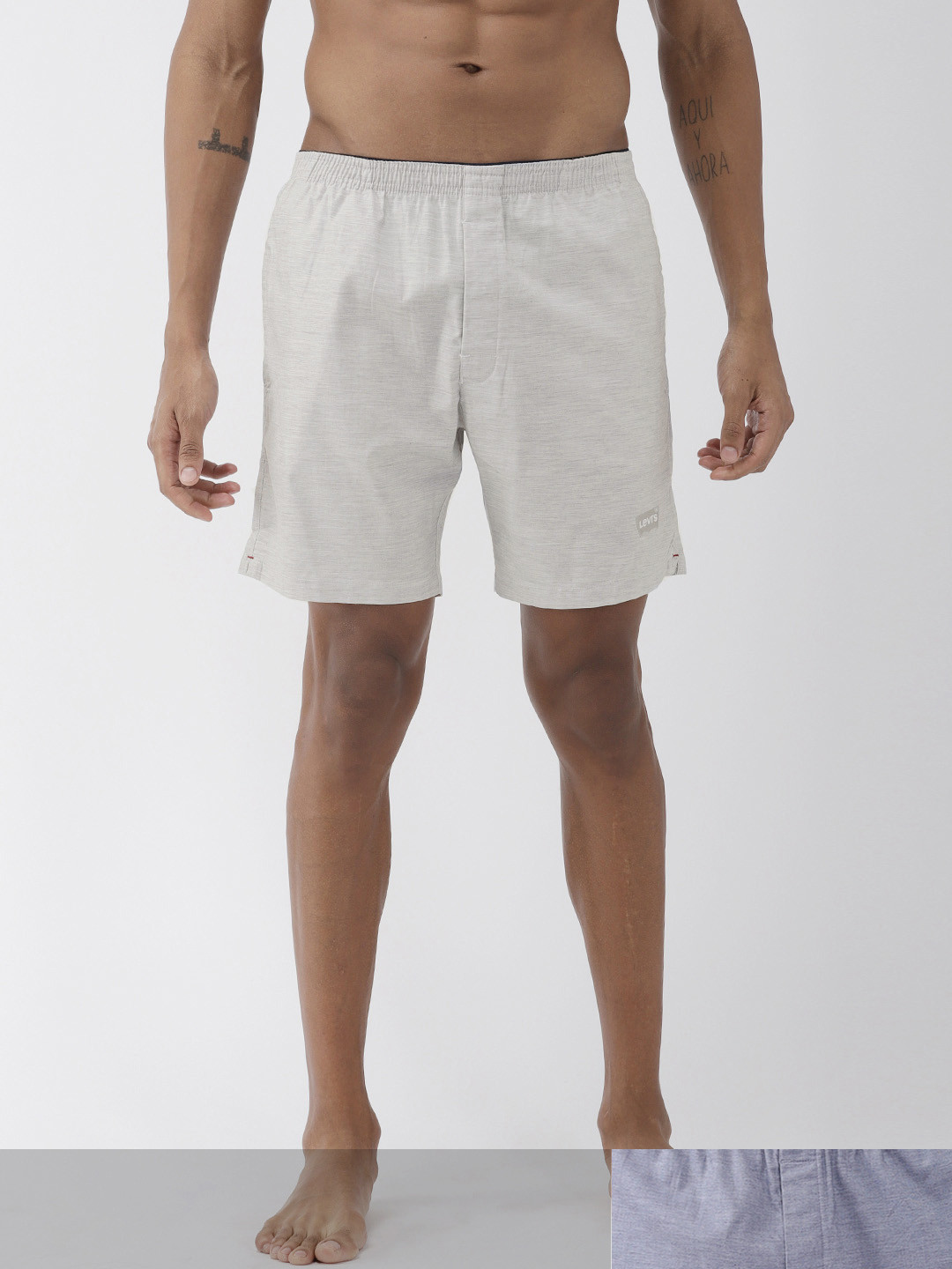 Levis Men Pack Of 2 Grey & Blue Solid Pure Cotton Boxers