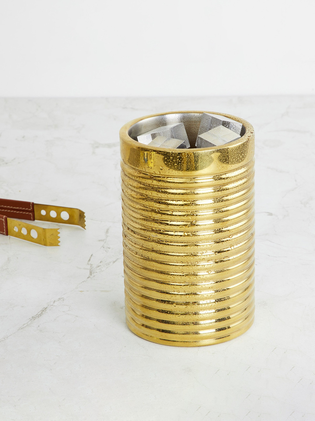 Home Centre  Gold-Coloured Solid Ribbed Wine Chiller