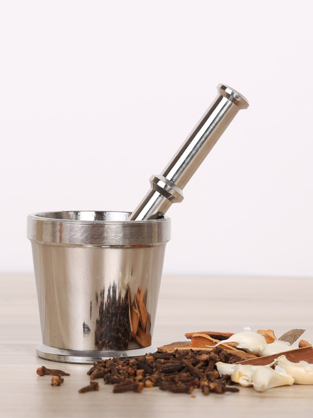 Home Centre Silver Solid Stainless Steel Mortar and Pestle Set