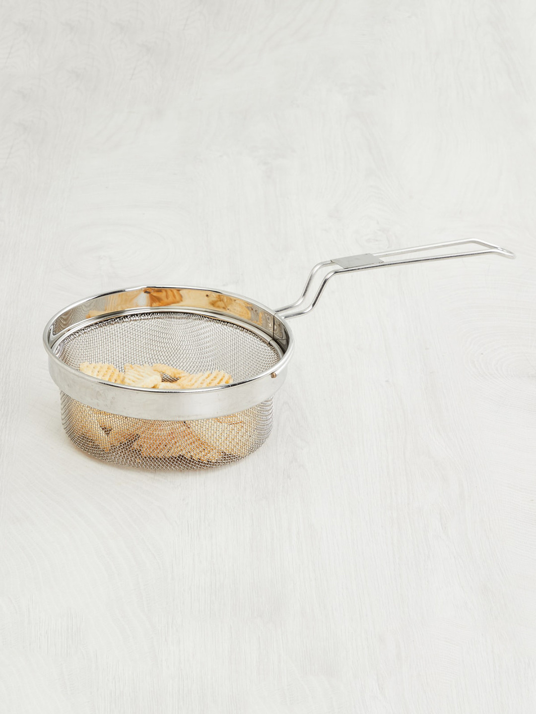 Home Centre Silver-Toned Solid Frying Basket