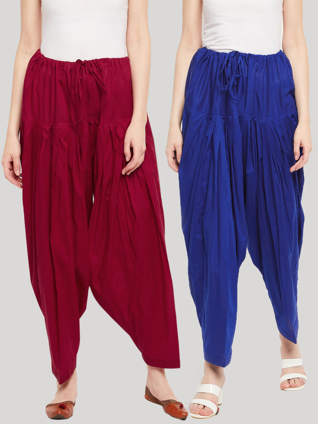 Clora Creation Women Pack Of 2 Maroon & Blue Solid Pure Cotton Loose Fit Patiala