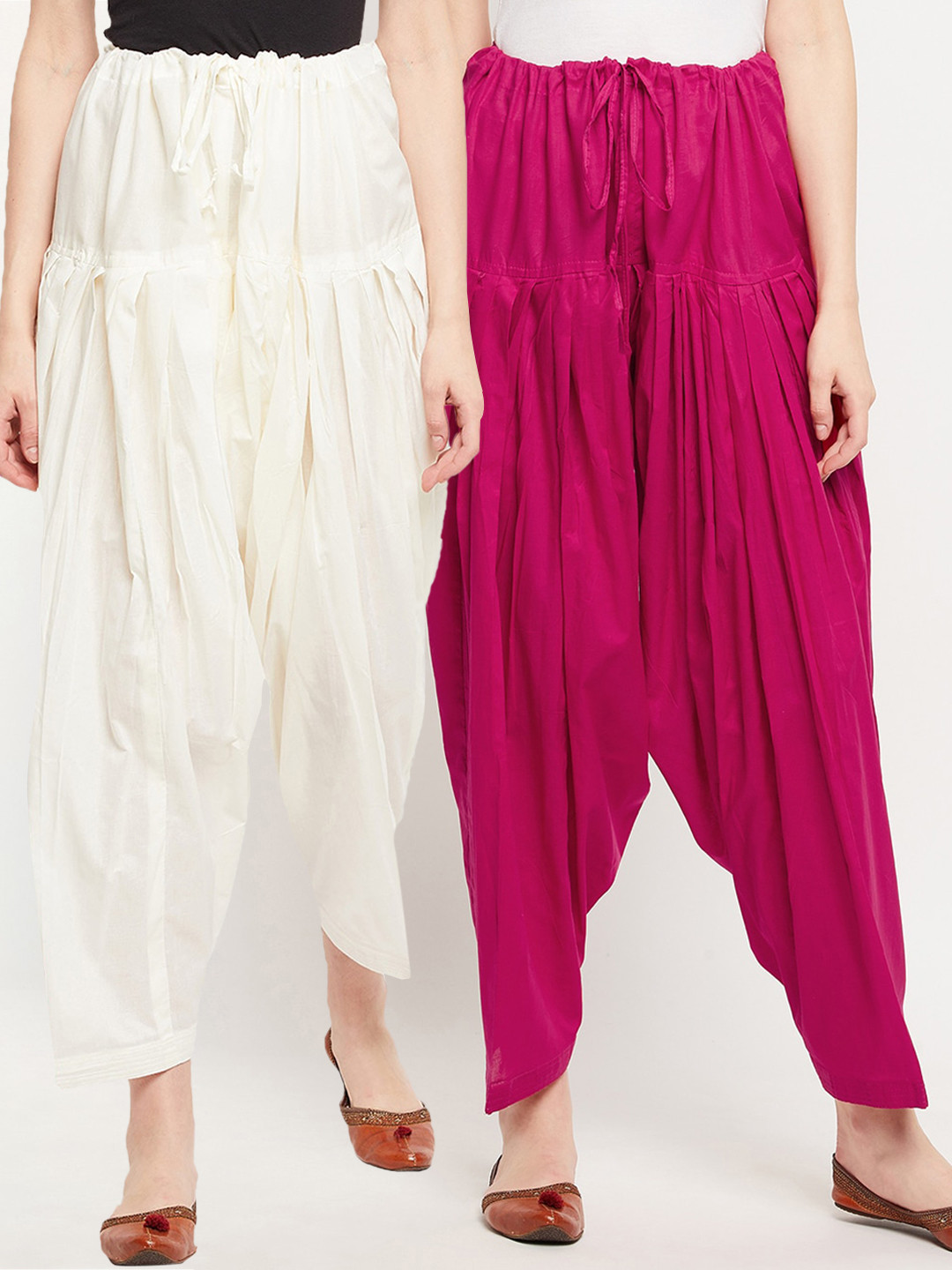 Clora Creation Women White & Pink Solid Pure Cotton Salwars Pack Of 2