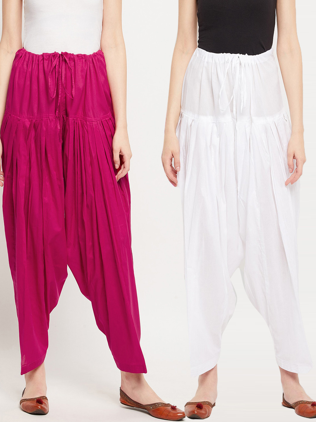 Clora Creation Women White & Magenta Solid Pure Cotton Loose Fit Salwar Pack Of 2