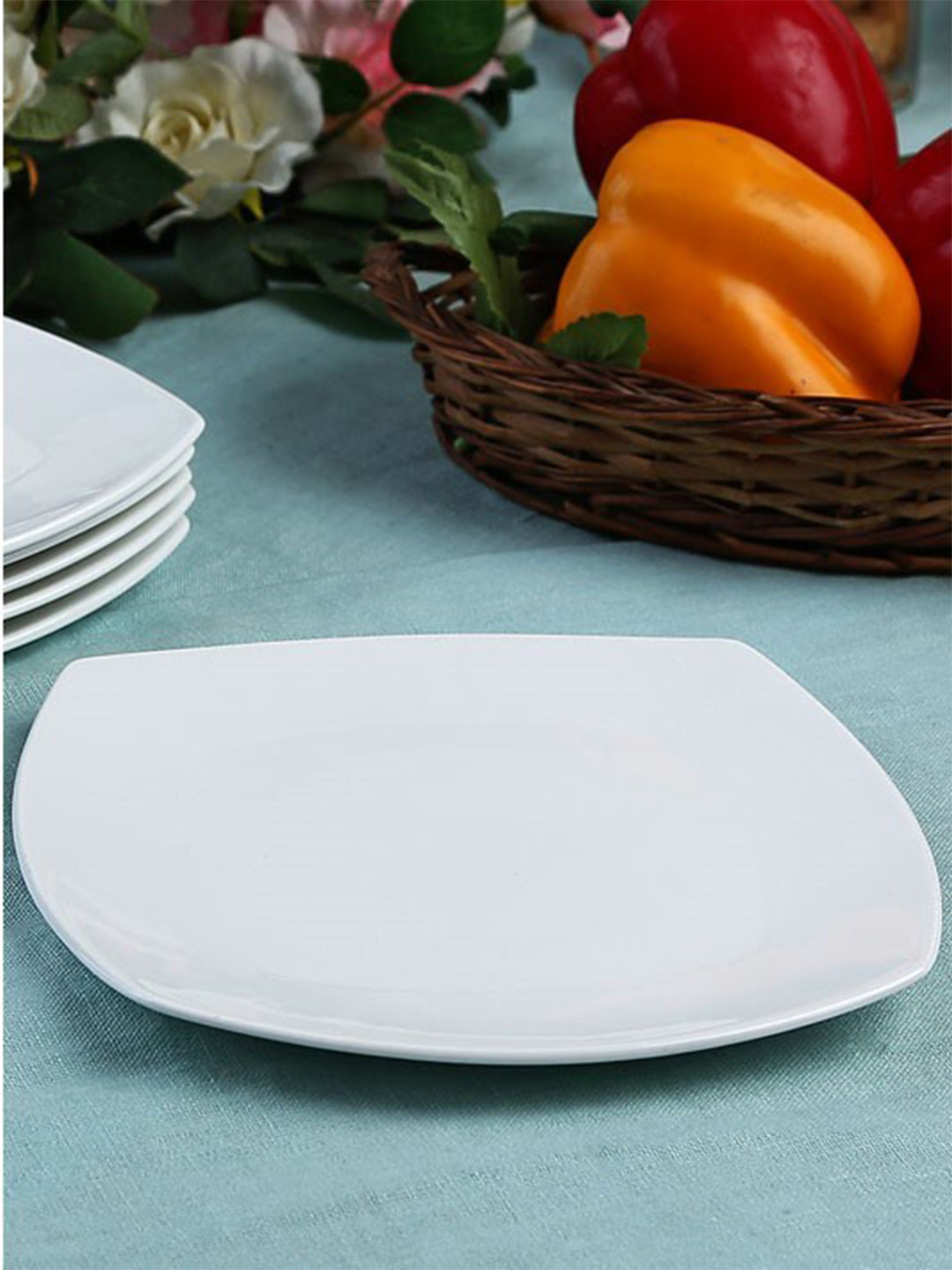 CLAY CRAFT White & 4 Pieces Ceramic Glossy Plates
