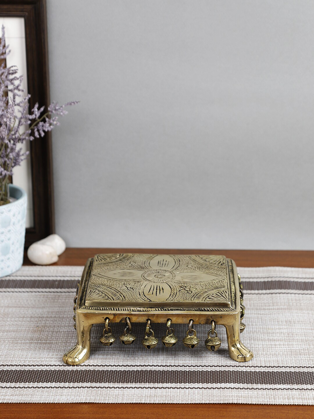 Imli Street Gold-Toned Brass Small Flower Chowki With Ghungroo