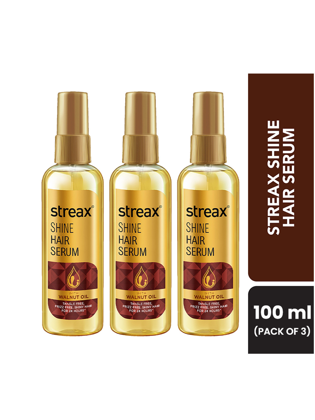 Streax Set of 3 Smoothening & Shine Hair Serums Vitalised with Walnut Oil - 100 ml Each