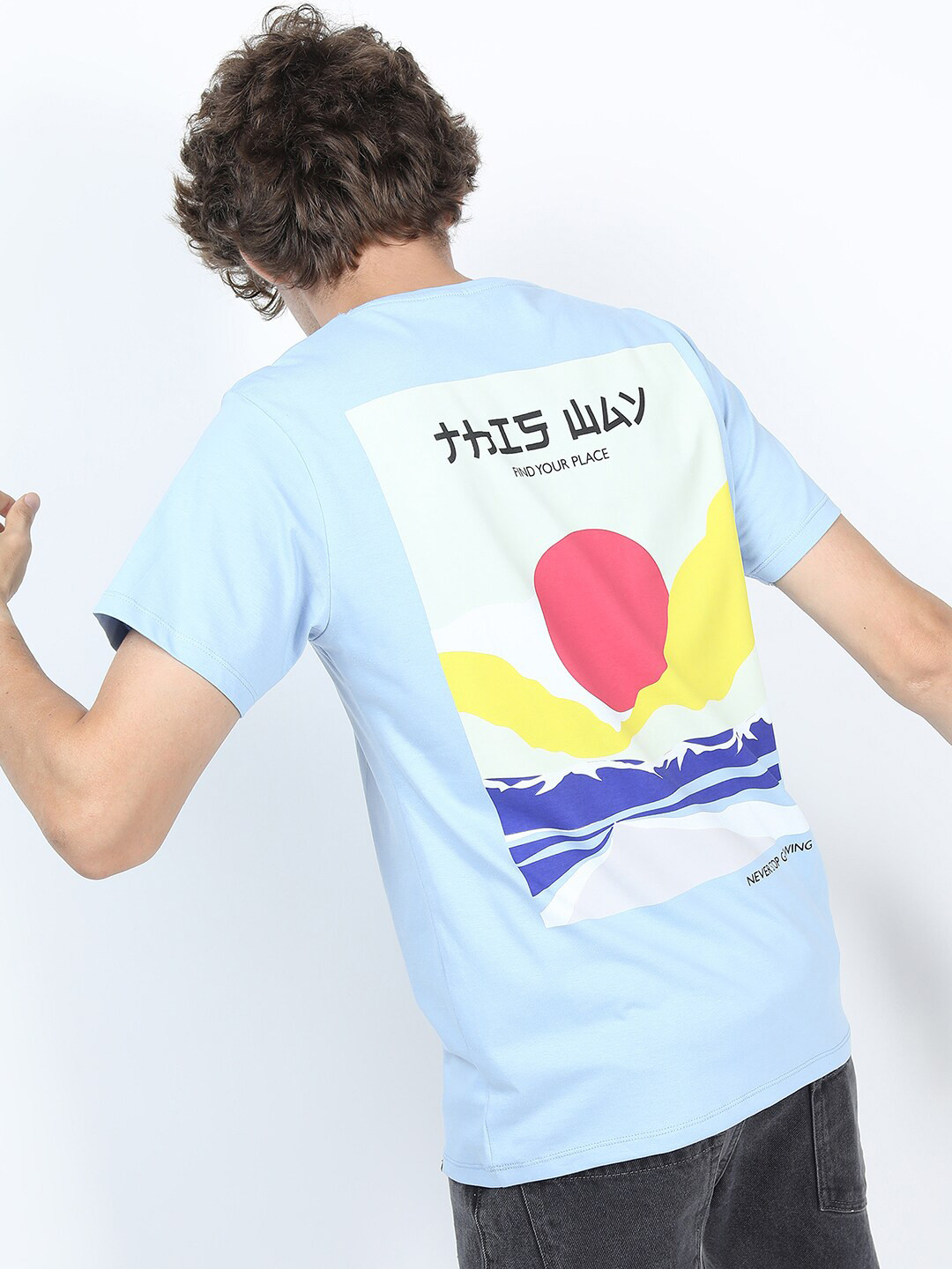 HIGHLANDER Men Blue Typography Printed Cotton Slim Fit T-shirt