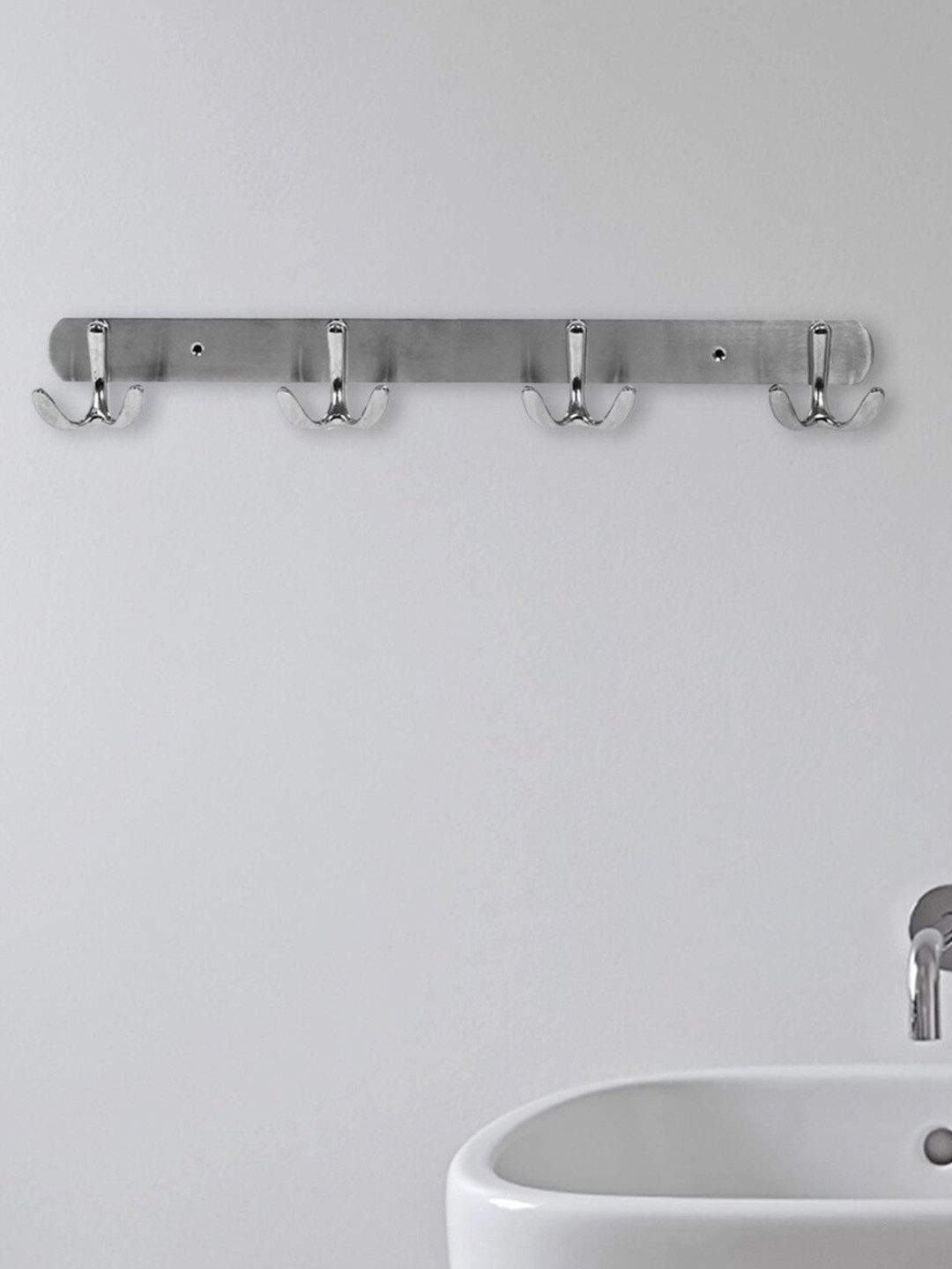 Home Centre Silver Adrian Aeron Steel Dual Wall Hook With 4 Knobs