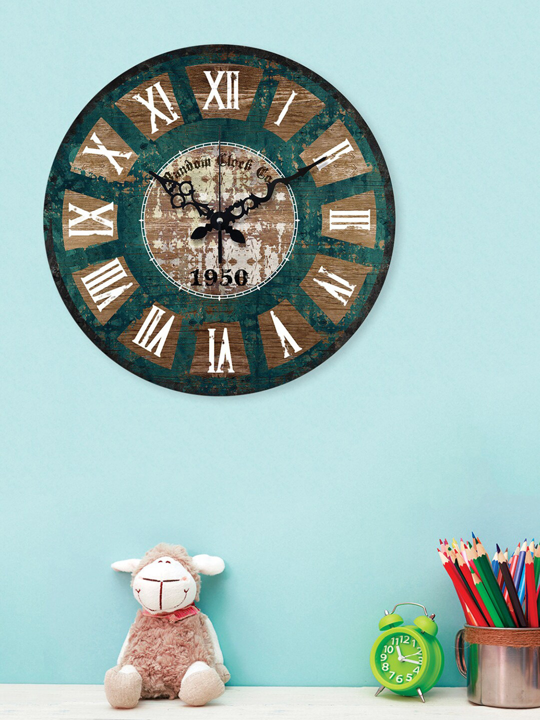 RANDOM Brown & Green Printed Contemporary Wall Clock