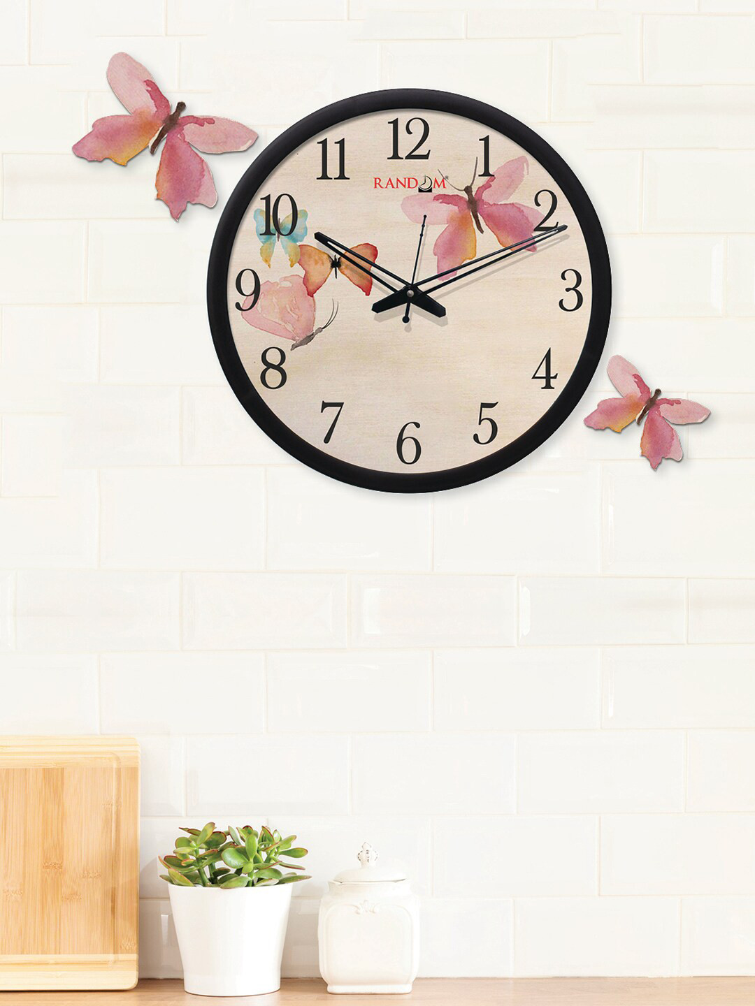 RANDOM Pink Round Printed Analogue Contemporary Wall Clock