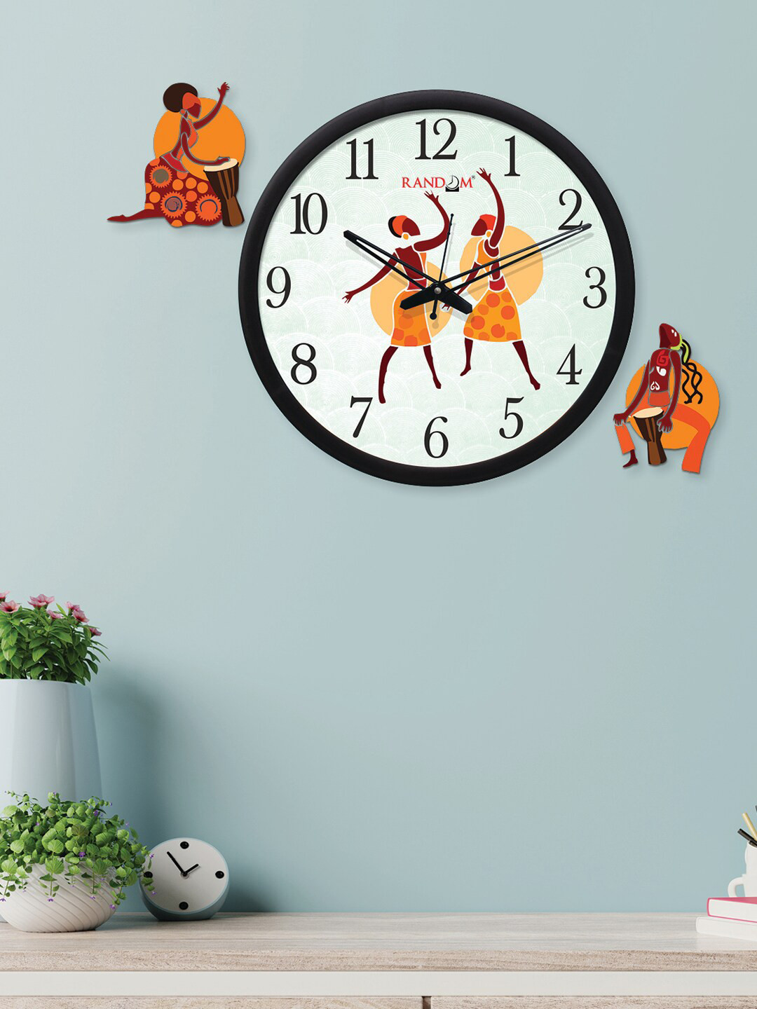 RANDOM White & Orange Printed Contemporary Wall Clock