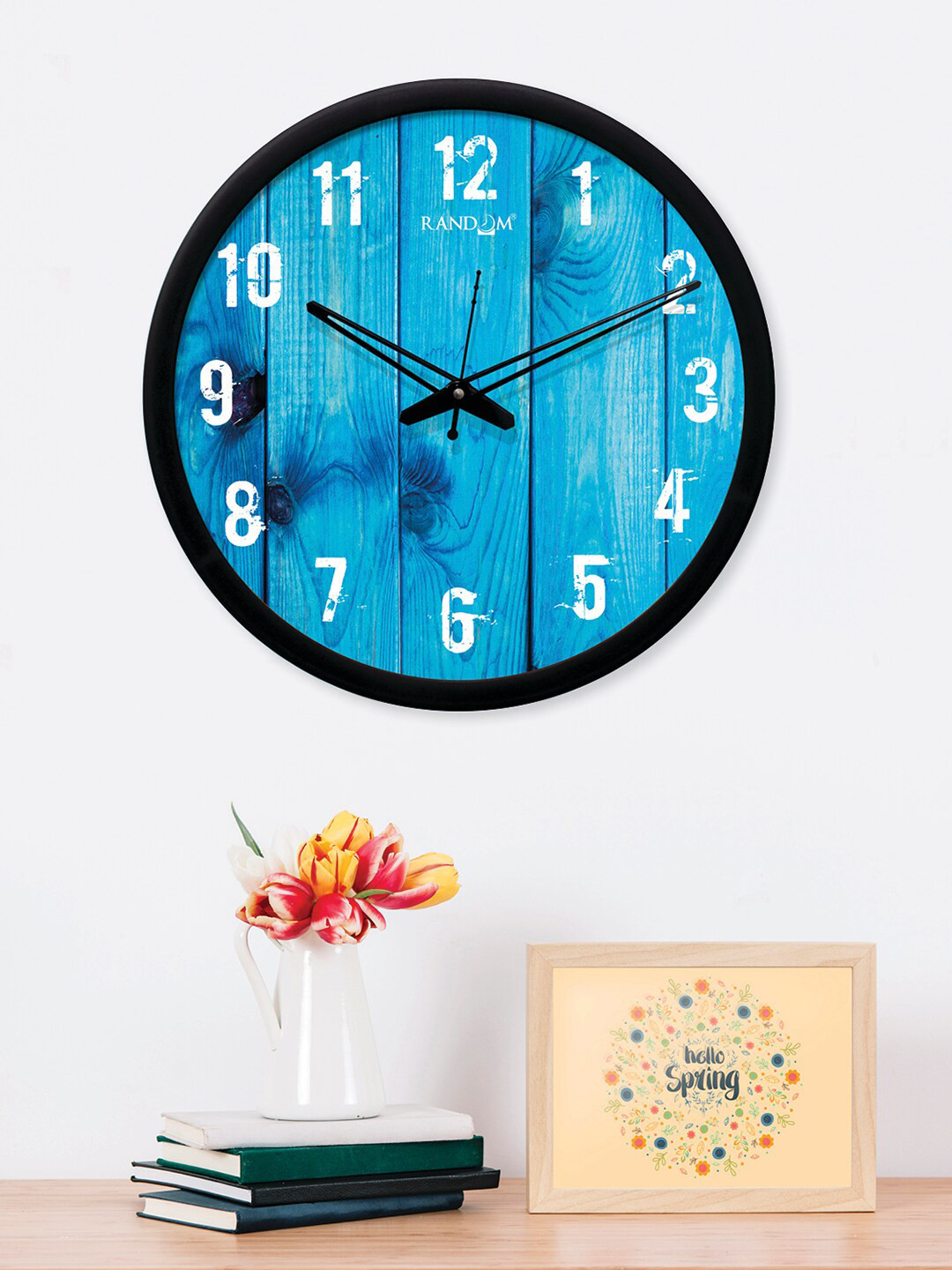 RANDOM Printed Blue Plastic Large Display Round Battery Analogue Wall Clock-30cm