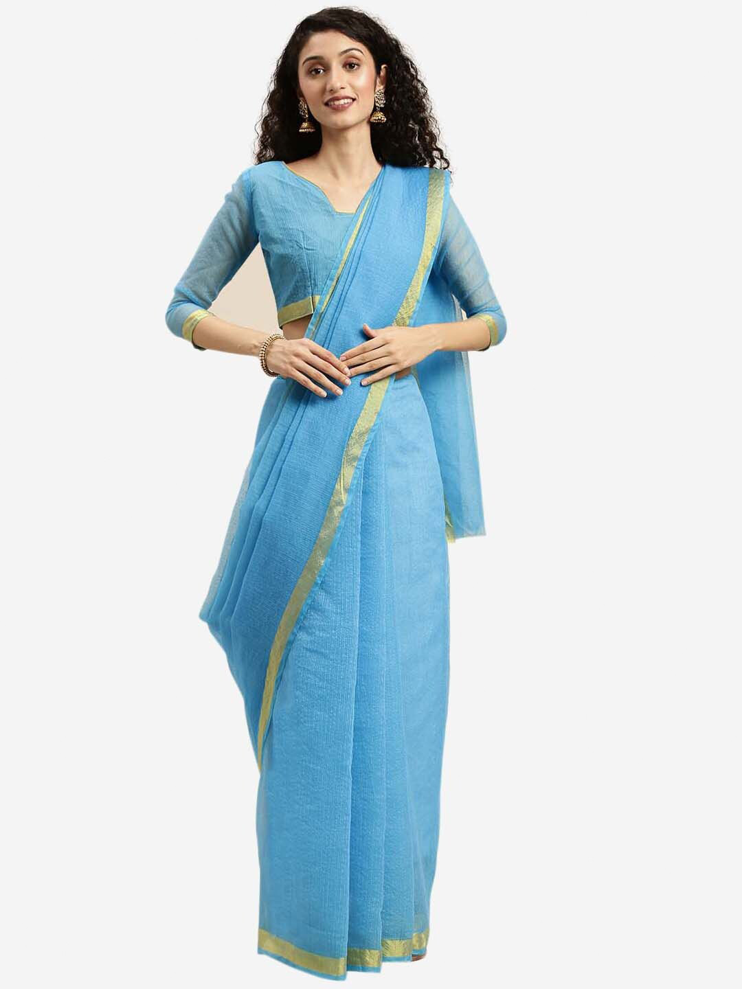 KALINI Blue & Gold-Toned Zari Art Silk Saree