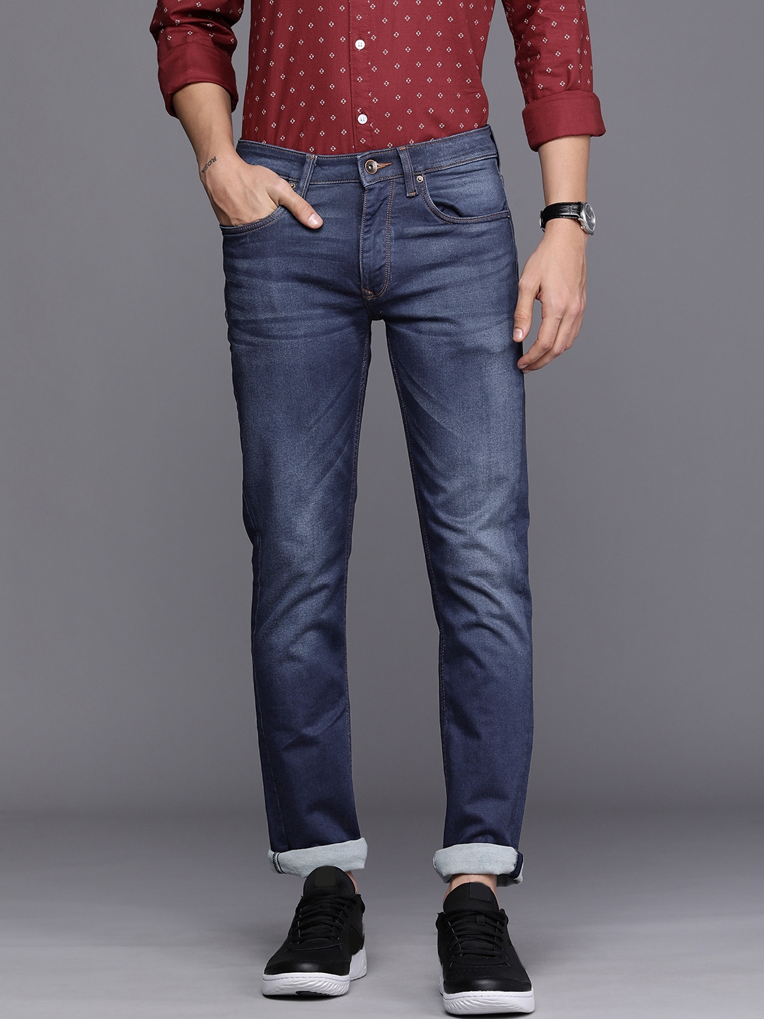 Buy Louis Philippe Jeans Men Blue Slim Fit Mid Rise Light Fade