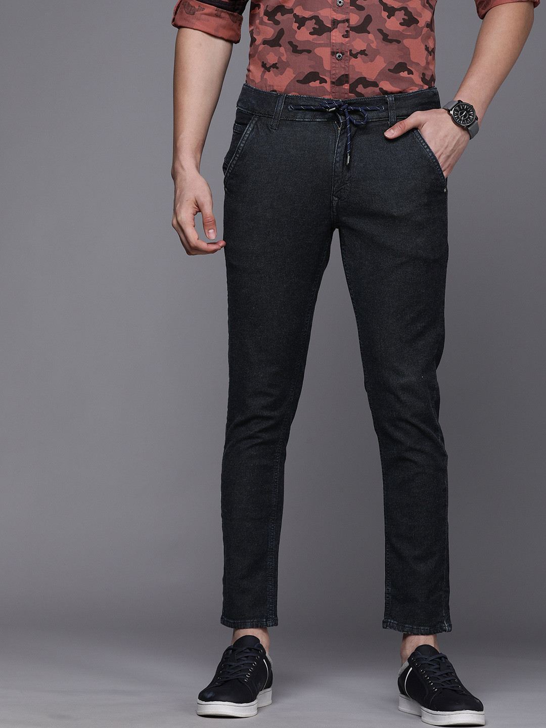 Louis Philippe Jeans Men Navy Blue Slim Fit Low-Rise Stretchable Casual Jeans