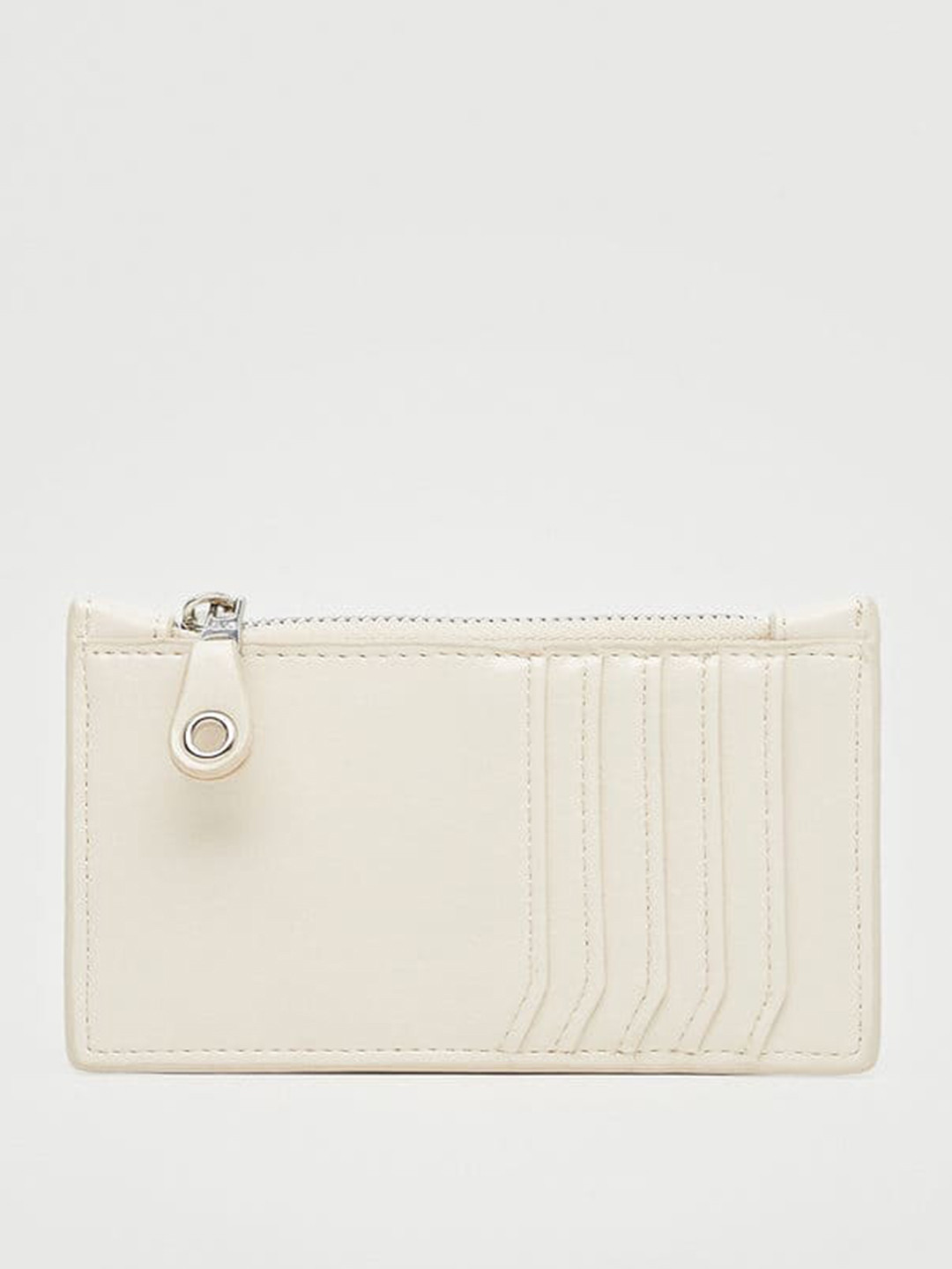 MANGO Women Off White Brand Logo Embossed Zip Around Wallet