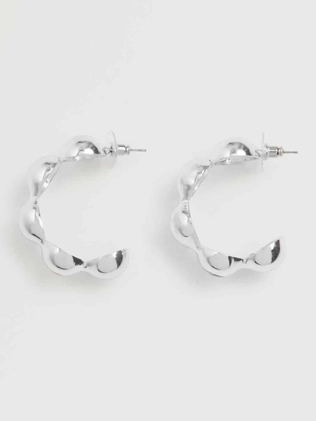 MANGO Silver-Toned Crescent Shaped Half Hoop Earrings