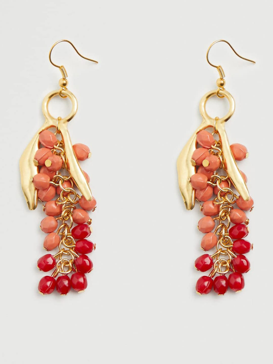 MANGO Gold-Toned & Coral Orange Beaded Drop Earrings