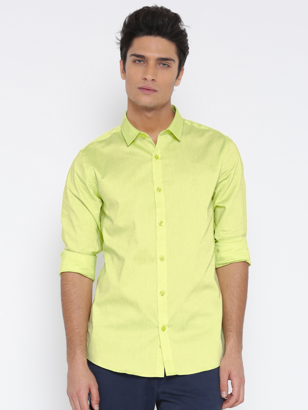 11502454441098 United Colors Of Benetton Men Lime Green Solid Casual Shirt 8821502454440880 1 