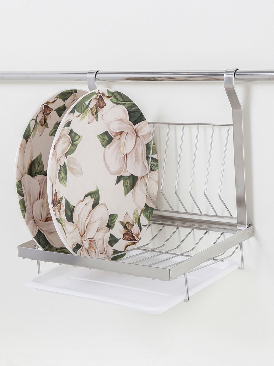 Home Centre Silver-Toned Stainless Steel Hanging Dish Rack