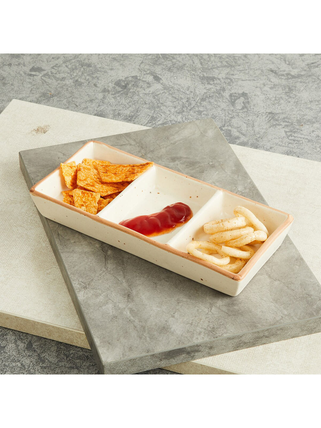 Home Centre Off White & Brown 1 Pieces Stoneware Matte Platter