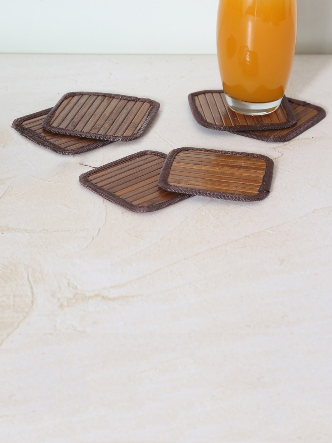 Home Centre Set of 6 Bamboo Candere Brown Textured Coasters