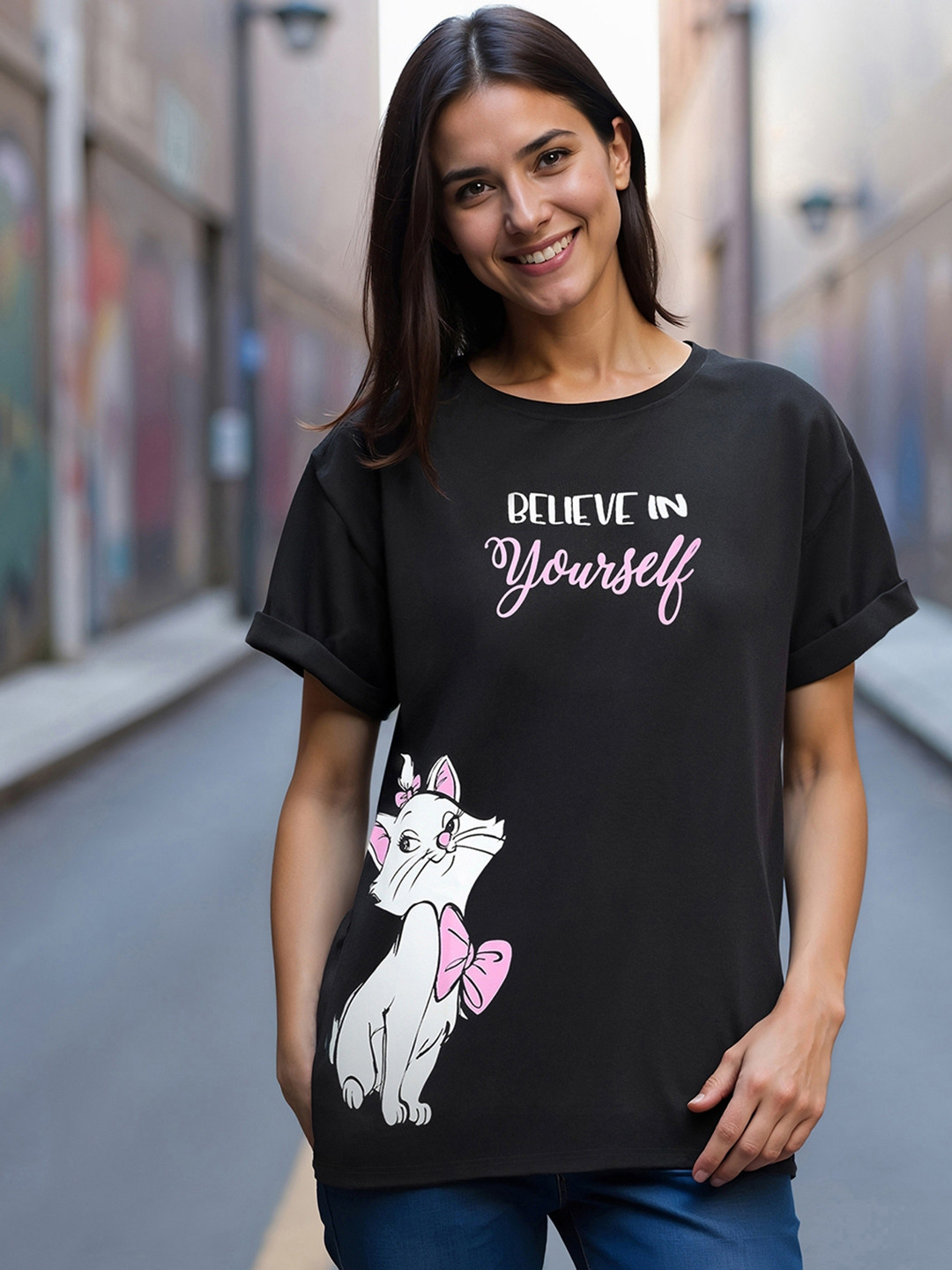 Bewakoof Believe Cat Boyfriend T-Shirt