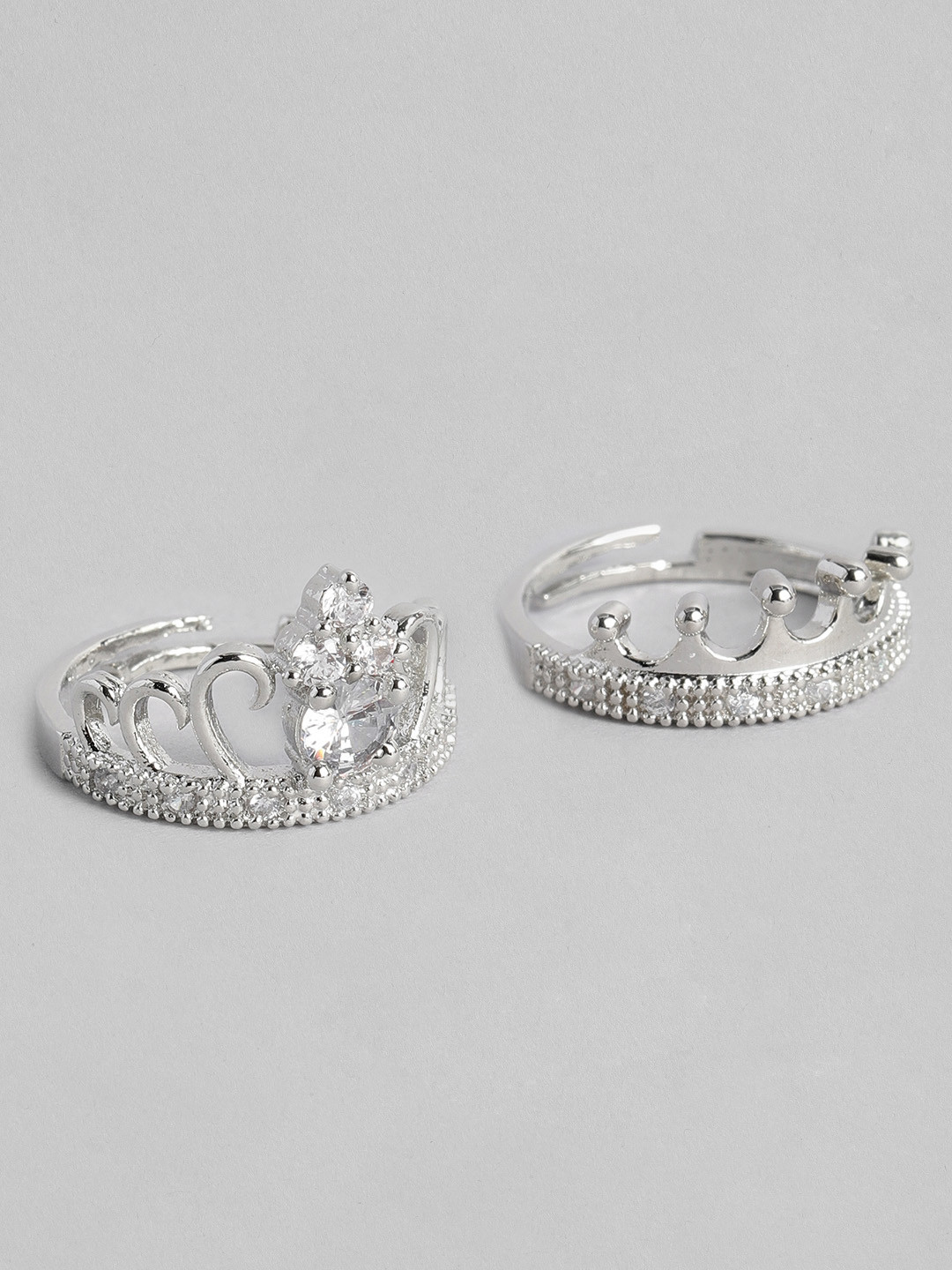 I Jewels Silver Platinum Plated Adjustable Couple Rings