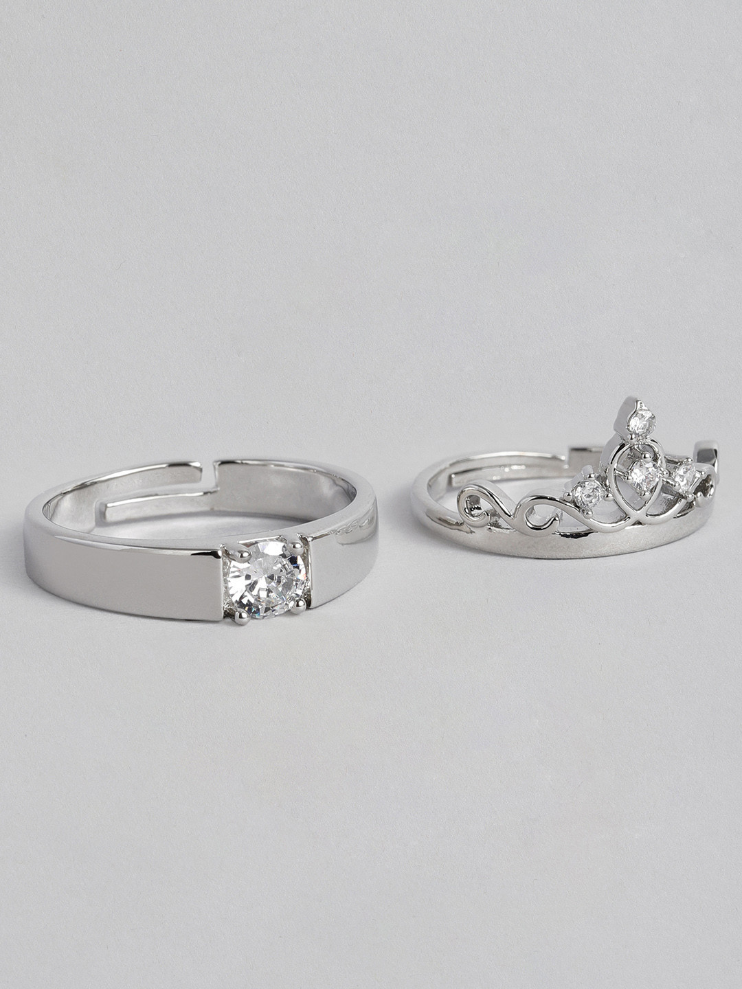 I Jewels Silver Platinum Plated Adjustable Couple Rings