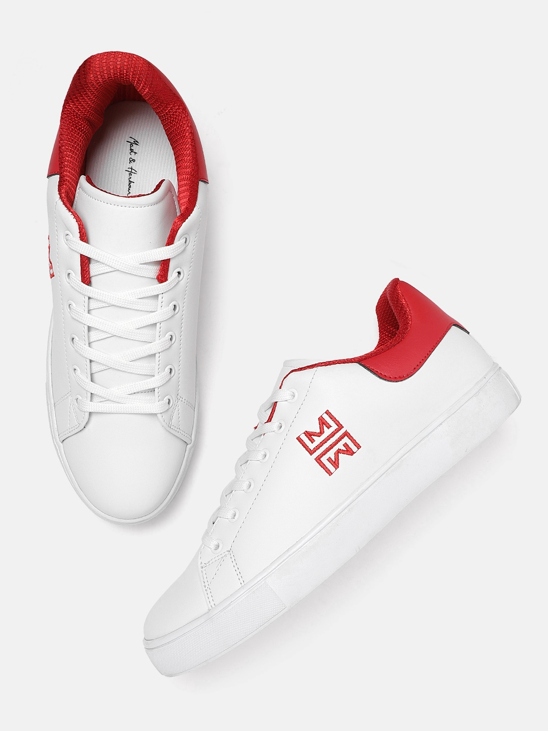 Mast & Harbour Men Cream-Coloured & Red Colourblocked Sneakers (9) by Myntra