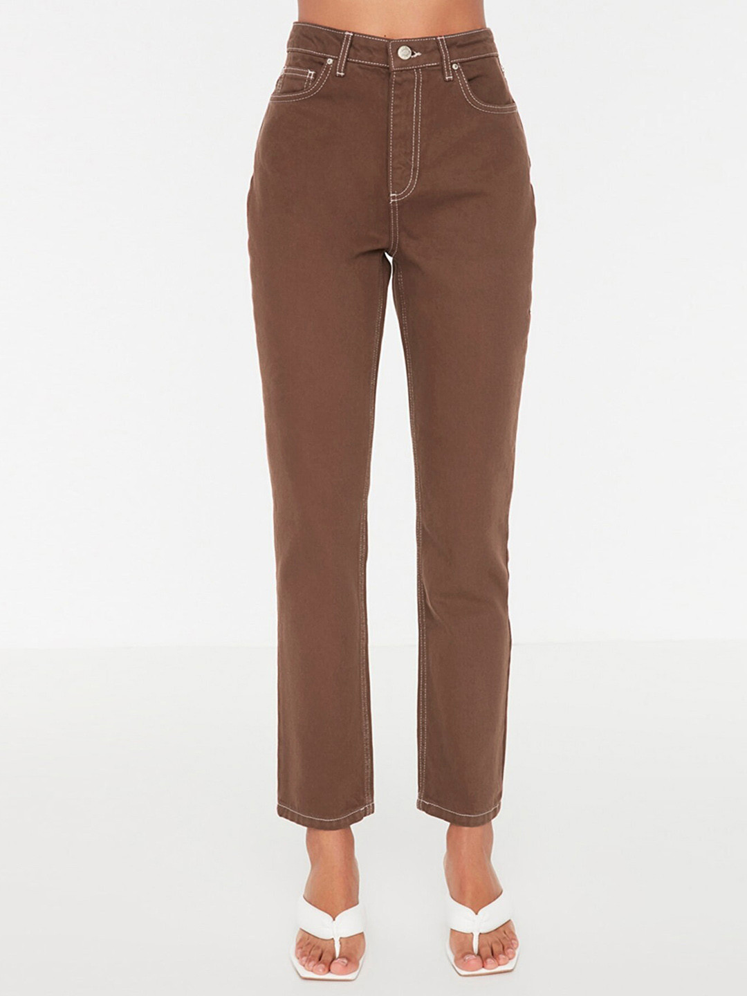 Trendyol Women Rust Brown Pure Cotton Bootcut High-Rise Jeans