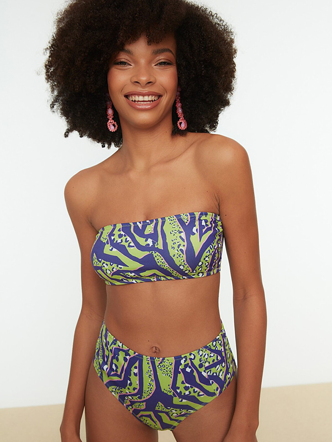 Trendyol Women Blue & Green Printed Swim Bikini Suit