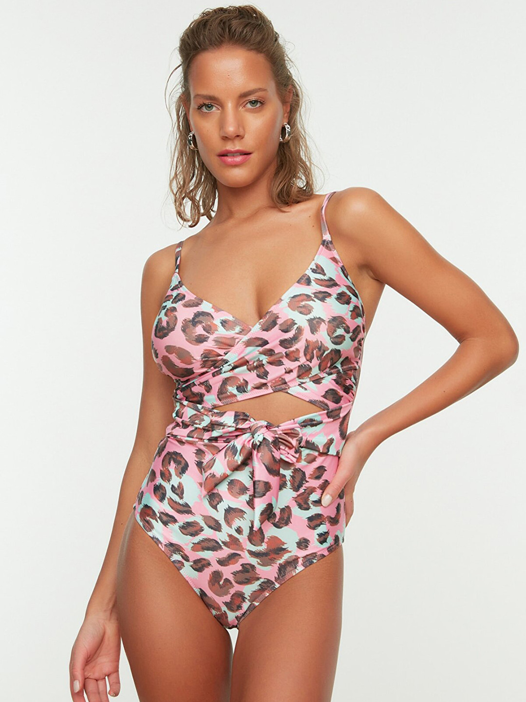 Trendyol Women Pink & White Animal Print Bodysuit